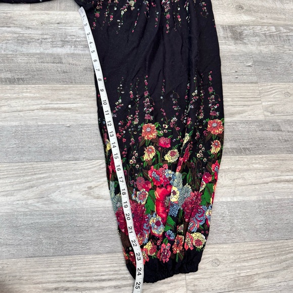 Bangkok black floral harem pants smocked waist plus size pockets Q38 - Picture 5 of 7